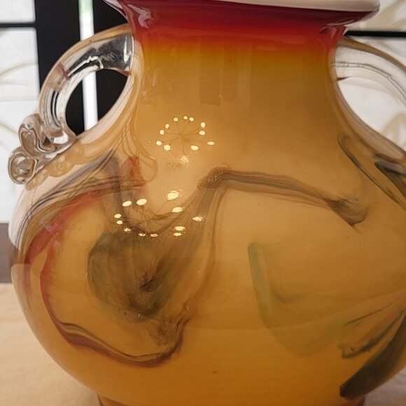 Rare 70s Dalian Art Glass Double Handled Vase - Picture 2 of 5